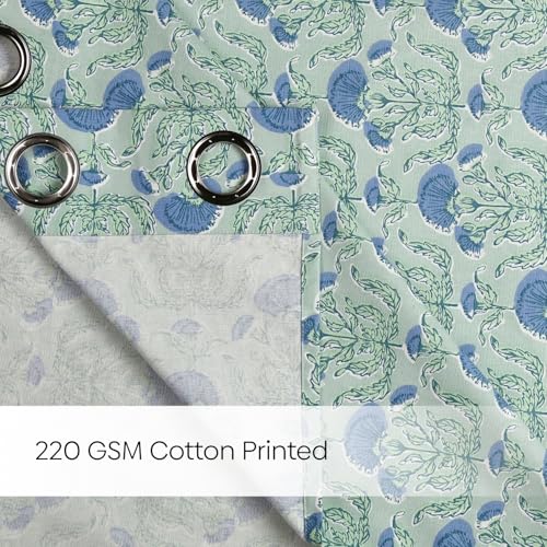 Image of haus & kinder Digital Printed Cotton Door Curtains 7 Feet Long Pack of 2 Door Curtains, 7 Feet Curtains for Door (Rosette, Blue 130x213 CM)