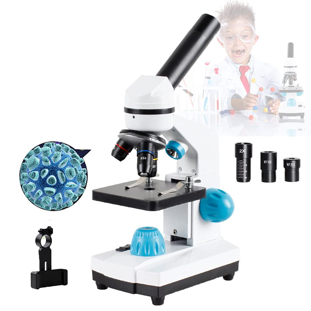 40X-2000X Biological Microscope +13PCS Accessories, Monocular Microscope for Kids Students Adults, WF 10X / WF 25X Eyepiece, Dual LED Illumination, for School Laboratory Home Biological Education