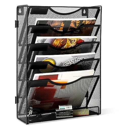 EasyPAG Office Wall Organizer Hanging Wall File Holder 5 Tier Assembly Vertical Wall Mounted File Organizer with Label Panels,Black
