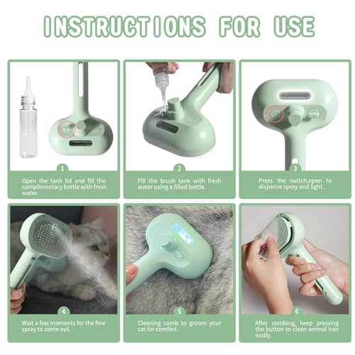 Image of Cat Steam Brush for Shedding - Self Cleaning Pet Grooming Brush with Water Spray - Hair Removal Comb for Indoor Cats (Green)