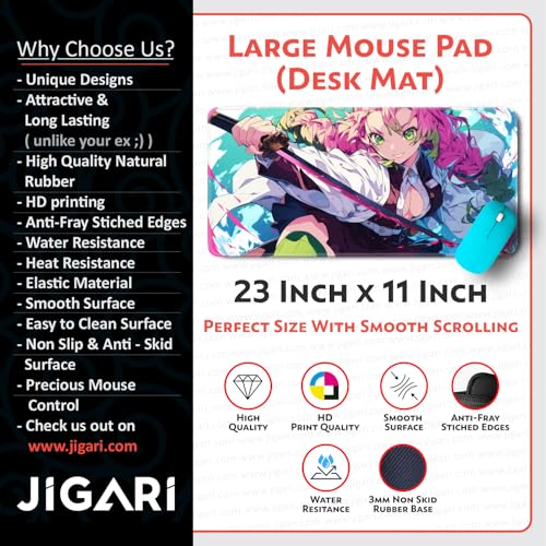 Image of Anime Theme Printed XL Extended Stich Edge Mousead | Smooth Surface Gaming Mousepad with Anti-Slip Rubber Base | 3mm Thick - 11 x 23 Inch (Mitsuri (P107))