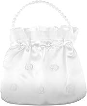 Gments White Satin Bridal Bag Bridesmaid Flower Handbag Drawstring Bag for Wedding Day Decorated Dolly with Floral Embellishments Elegant Soft Purity for Girl Holy Communion Gifts Women Clutch Bag