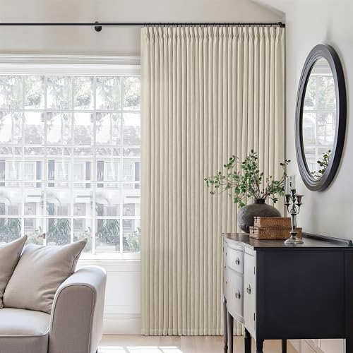 Image of TWODRAPES 90 Inch Linen Pinch Pleated Curtains 2 Panels for Living Room Bedroom Memory Training Shaped Semi Sheer Beige Light Tan Pinch Pleat Drapes Hooks Rings Light Filtering Window Curtain 40x90