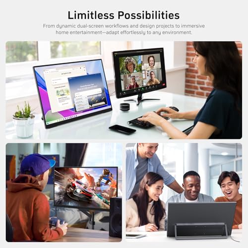 Image of MNN Portable Monitor 23.8 inch 100Hz 1080P IPS, Ultra Slim Metal Body with Built-in Kickstand & Dual Speakers, USB-C HDMI External Display for Laptop PC Phone PS5 Xbox Switch, Home Office Gaming Monitor