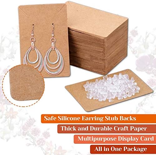 anezus Earring Cards, 100 Pcs Earring Display Cards Earring Holder Cards with 200 Earring Backs and 100 Self- Sealing Bags for Earrings Necklace Jewelry Display, Kraft Color 3.5x2.4 Inches