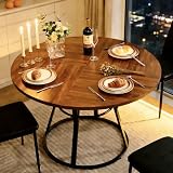 STHOUYN 47” Round Dinner Table for 4 6, Small Circle Dining Room Table with Metal Legs, Modern Farmhouse Rustic Kitchen Table for Living Room Apartment Restaurant (Brown)