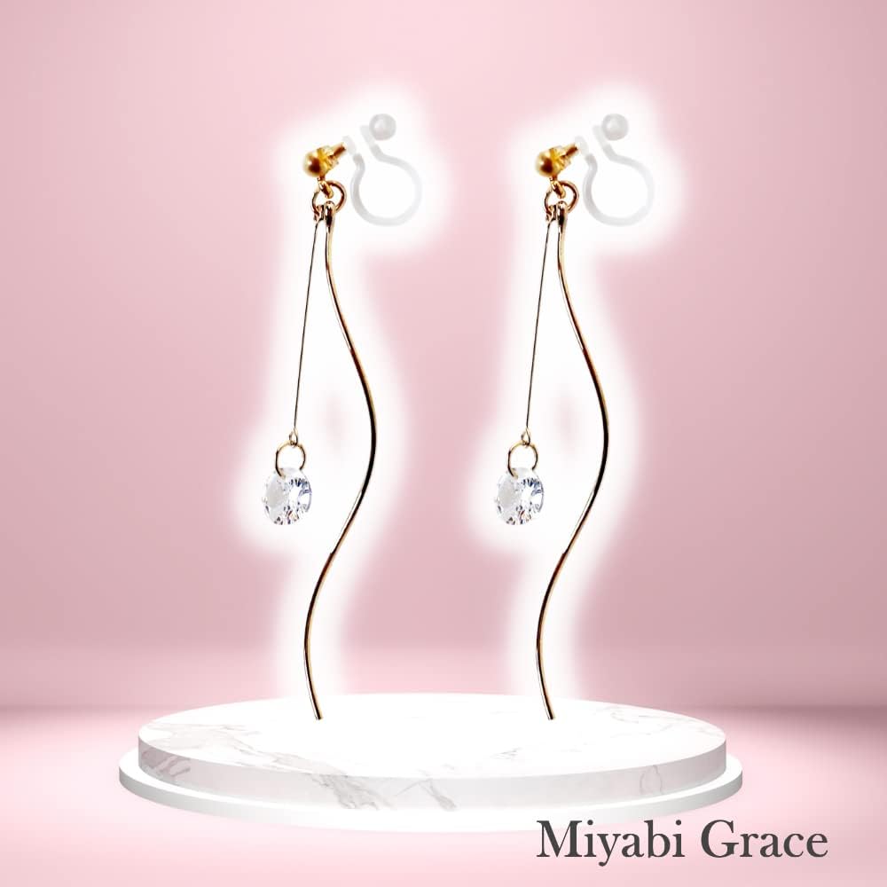 Drop Cubic Zirconia Invisible Clip On Earrings for Women Not Pierced Gold Teardrop Sqaure CZ Crystal Dangle Gold Silver Comfortable Clip On Earrings Bridal Wedding Prom