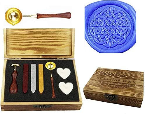 MNYR Vintage Celtic Knot Sealing Wax Seal Stamp Kit Melting Spoon Wax Stick Candle Wooden Book Gift Box Set Wedding Invitation Embellishment Holiday Card Gift Wrap Package Gift Idea Seal Stamp Set