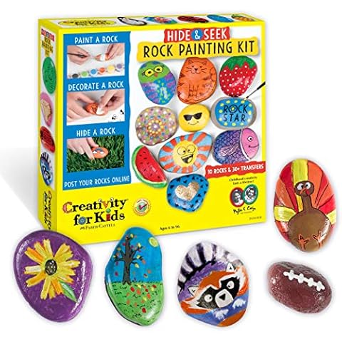 Creativity for Kids Hide & Seek Rock Painting Kit - Arts & Crafts For Kids - Includes Rocks & Waterproof Paint Cover