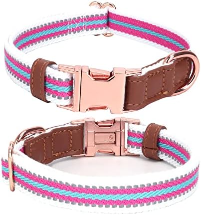 Dog Collar Reflective, Multi-Colored Stripe Dog Collar, Soft Adjustable Dog Collars with Metal Buckle for Small Medium Large Dogs, Perfect Pet Collar Gift (White,S)