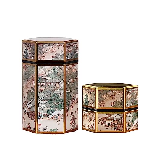 Leadigol 2pcs Tea Tin Canister Metal Tea Jar Tinplate Tin Can, Small Tea Box, Empty Tea Storage Container, Hexagonal Tea Organizer with Airtight Lid for Loose Tea Leaf Coffee Bean Nut