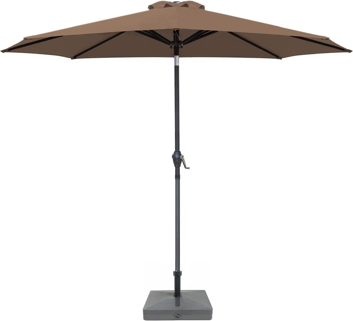 Greesum 9FT Patio Umbrella Outdoor Market Table Umbrella with Push Button Tilt, Crank and 8 Sturdy Ribs for Garden, Lawn,Backyard & Pool,Brown