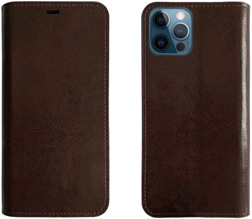 Étui rabat magnétique iPhone 12 Pro GUMMMY en cuir marron de 6,1 pouces
