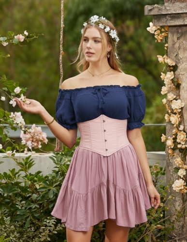 Peasant Blouse for Women Off Shoulder Puff Sleeve Cotton Loose Summer Tops Navy 2XL — view 3
