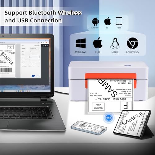 Image of vretti Bluetooth Shipping Label Printer - 4x6 Thermal Label Printer for Shipping Packages Small Business Office or Home,Widely Used for Amazon, Shopify, Etsy, USPS