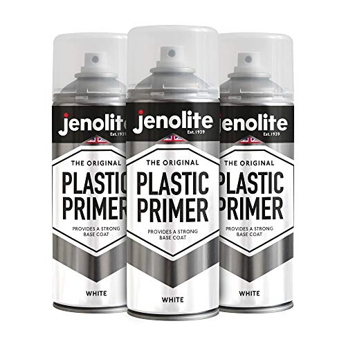JENOLITE Lot de 3 bombes de peinture d'apprêt plastique - Blanc - 400 ml - Apprêt plastique de qualité supérieure - Favorise l'adhérence - Peinture...