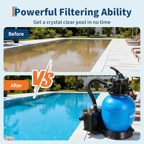 13" Sand Filter Pump for Above Ground Pool, 3/4HP 3435GPH Swimming Pool Pump & Sand Filter System with 7-Way Valve & Strainer Basket, Pool Pumps Above Ground, Blue by MERXENG - Image 5
