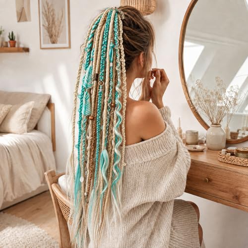 Boho Dreadlock Hair Extensions Braided Ponytails 24 Inch
