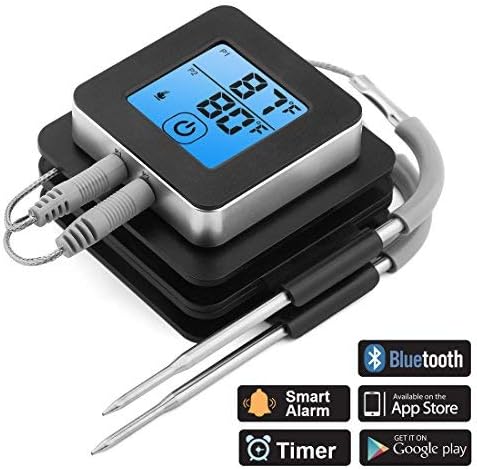 ACTOPP BBQ Grill Thermometer Bluetooth BBQ Roasting Thermometer 2 Probes Probe Thermometer Temperature Preset Alarm iOS Android Magnetic Design for Cooking Grill Steak Smoker Baking