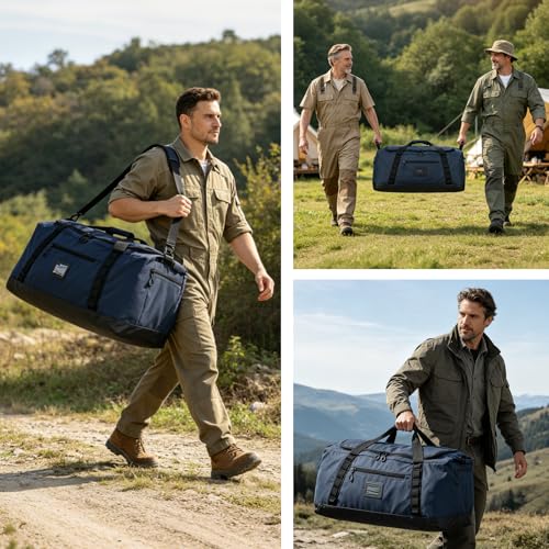 Image of TUGUAN Extra Large Duffle Bag for Men, 100L Big Duffel Bag for Travel Sports Gym Equipment Bags W /Adjustable Shoulder Strap Overnight Weeekender Bag for Trip Camping Hiking Baseball Soccer, XL Blue