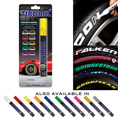 Tire Ink | Paint Pen for Car Tires | Permanent and Waterproof | Carwash Safe (1 Pen, Yellow)