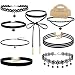 Velvet Chokers Necklaces, Outee 10 Pieces Black Stretch Tattoo Bead Star and PU Triangle Chokers Necklaces