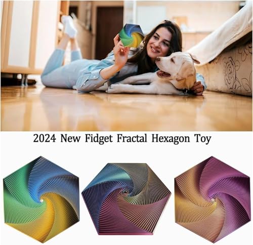 Fractal Fidget Hexagon, Desk Spinning Colorful Fidget Cubes Sensory Toys ,3D Printed Anti-Anxiety and Stress Relief Hexagonal Spiral Toys for Kids and Adults, 2.5in per Toys (4PCS)