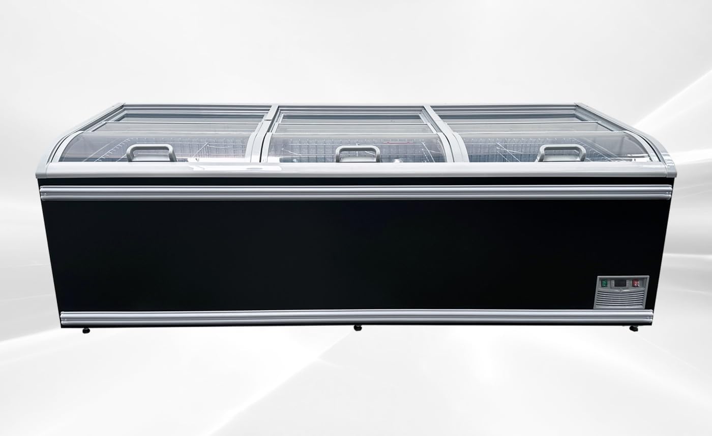 Chest Freezer for Supermarket Meat Freezer Glass sliding Door 98" Black Showcase Freezer Curve Display Top w/Storage Baskets 26 Cu.Ft HN25A-U