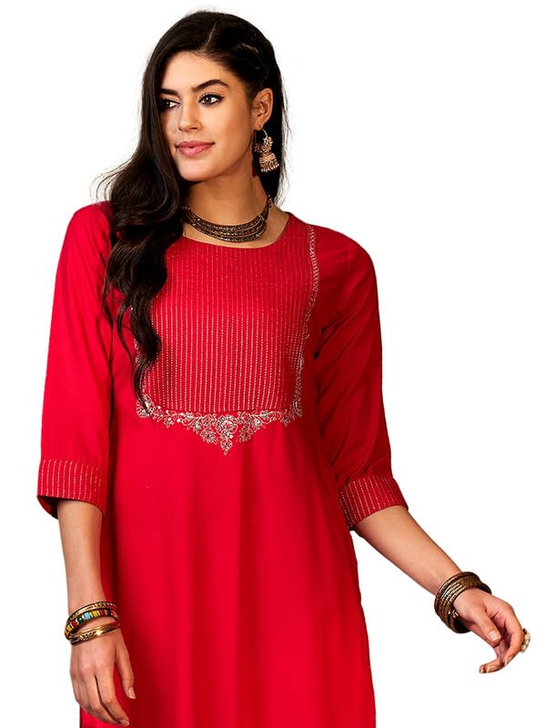 Image of INDO ERA Women's Rayon Straight Fit Straight Kurta