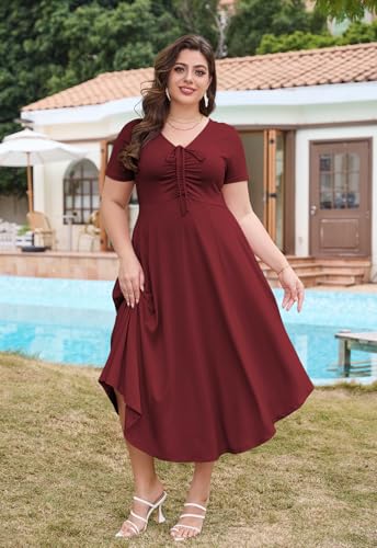 Image of Keluummi Plus Size Maxi Dress for Women V-Neck Short Sleeve with Pockets