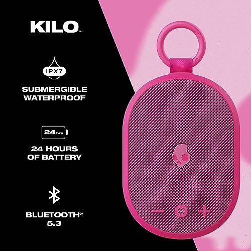 Image of Skullcandy Kilo Wireless Bluetooth Speaker - IPX7 Waterproof Mini Bluetooth Speaker with 24 Hour Battery, Downward Firing Passive Radiator, and True Wireless Pairing - Perfect for Outdoor (Pink)