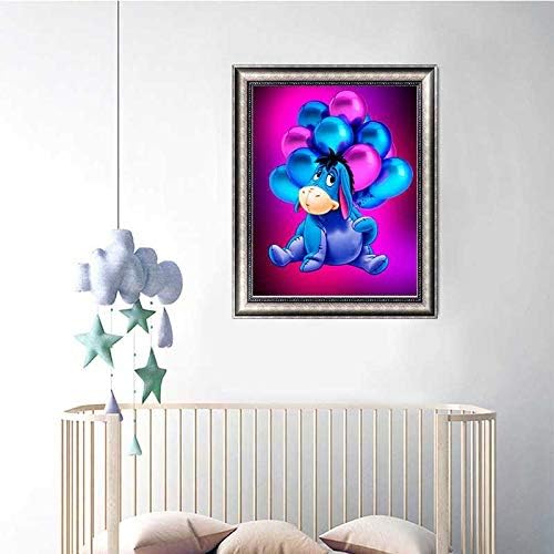 DIY 5D Diamond Painting by Number Kits, Eeyore Cute Donkey Balloon Eeyore Round Full Drill Acrylic Embroidery Cross Stitch Arts Craft Canvas Supply for Home Wall Decor Adults and Kids 11.8x15.7 Inch
