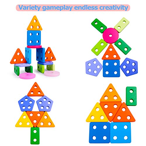 rolimate Wooden Educational Toys for 3 4 5 Year Old Boys Girls Toddler Shape Sorter Geometric Block Sorting & Stacking Toys Parent-Child Interaction Montessori Preschool Toy Travel Toy