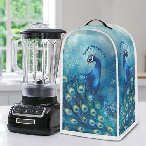 Image of Talayituse Blue Peacock Print Blender Dust Cover, Fingerprint Protection Cover for Stand Mixer or Coffee Machine, Home Kitchen Appliance Covers for Stain Dust Resistant Supplies