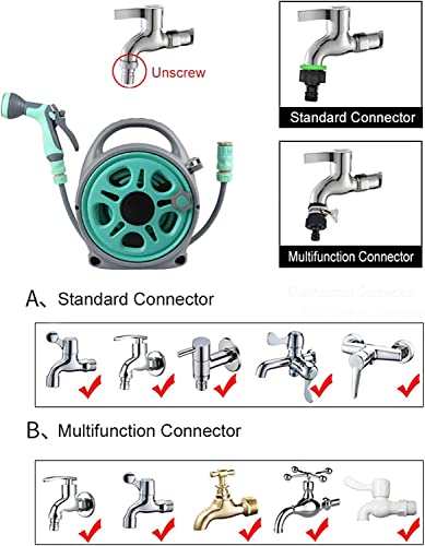 Image of Garden Hose Reel Auto Winder Retractable Water Pipe 7 Functional Nozzle Sprinkler Automatic Rewind Slow Return System Home Car Wash Hose, Patio Hose Reel for Cleaning Watering