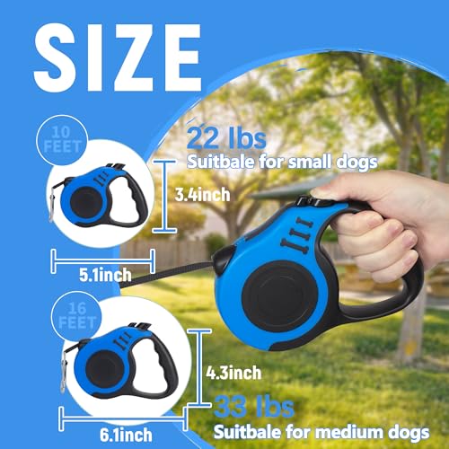 Retractable Dog Leash Automatic Telescopic Tractor Dog Tape, Pet Tape 10/16 FT Durable and Convenient, with Non-Slip Handle, Suitable for Small and Medium-Sized Dogs Blue - Image 3
