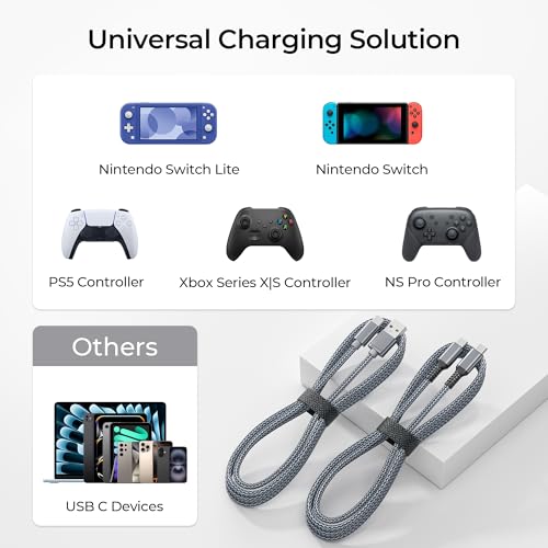 Basesailor para XBox Series X|S Cable Cargador 3M 2Pack,Nintendo Switch 2/OLED/Lite Controller Cable de carga USB tipo C largo para PS5,Elite Series 2,para PlayStation 5 DualSense,PS5 Pro Controller - imagen 7