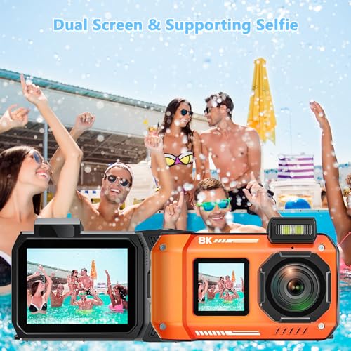 8K Underwater Camera 33FT Waterproof Camera with 64GB Card 70MP 18X Zoom Waterproof Digital Camera Auto Focus Dual-Screen Selfie 2500mAh Battery Dustproof Shockproof by GWAEPU - Used condition - Image 4