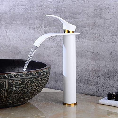 Robinet monotrou en bronze blanc style cascade pour évier d'eau