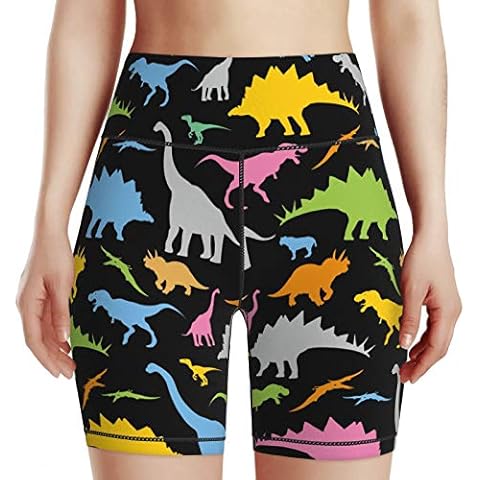 Seamless Dinosaur Pattern Women's High Waist Bike Shorts for Workout Sports Athletic Running Hiking Biker Yoga Gym Xx-Large Black Cover