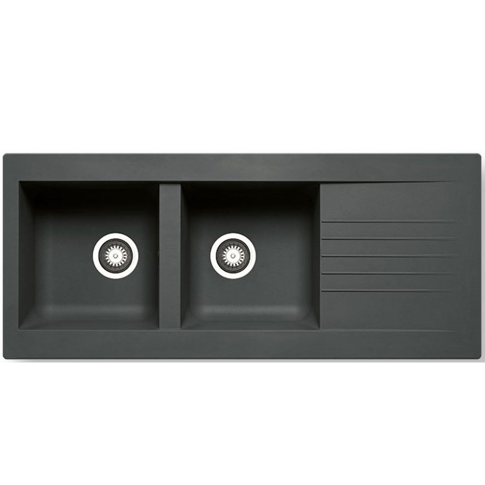 LD2BL – Fregadero de cocina 2 senos con escurridor reversible – Composite negro – Empotrable – 116 x 50 x 20 cm