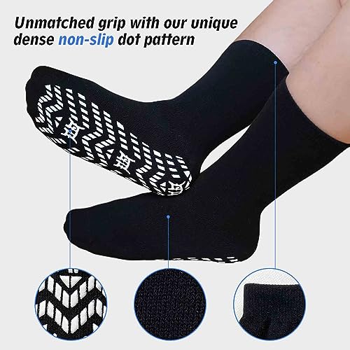 Artfasion 5 Pairs Black Mid-Calf Non Slip Socks & 4 Pairs Color Mixing Grip Ankle Socks for Men Women Seniors Hospital Yoga Pilates Fitness Size L2