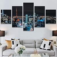 SIGNWIN 5 Panel Canvas Wall Art Building Cityscape for Home Decorations Ready to Hang - 60