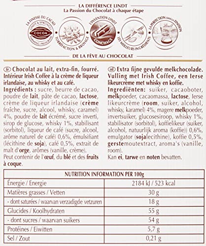 Lindt - Tablette CRÉATION Irish Coffee - Chocolat au Lait alcoolisé, 150g (Lot de 3)