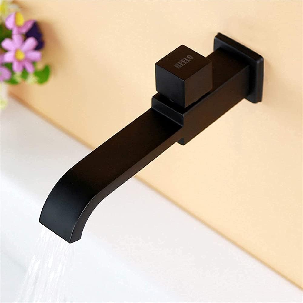-Taps,Faucets,Water-Tap Defense Splash in-Wall Lengthen Mop Pool Faucet Wall Mounted Basin Sink Mixer Tap Chrome Bathroom Faucet Single Cold Bathroom Wall Tap/on(On)