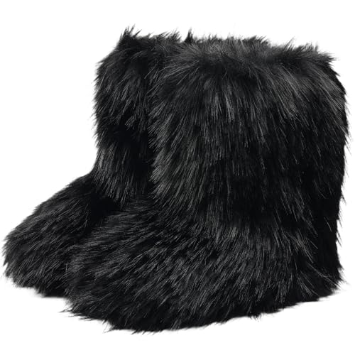 Valpeak Men's Faux Fur Snow Boots, Non Slip Winter Boots, Fluffy Furry Boots For Men, Flat Heel Snow Warm Boots