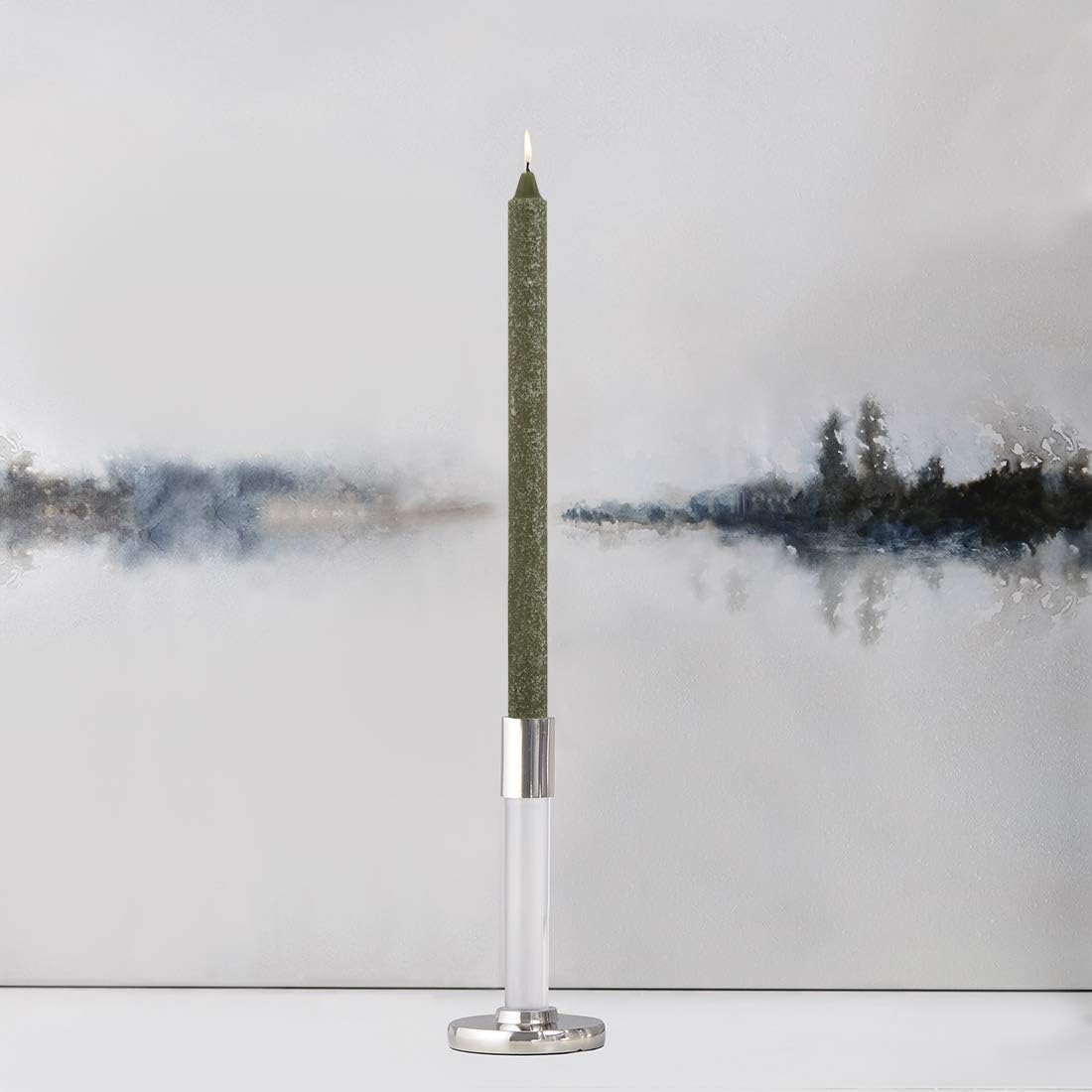 Root Candles 12-Count Unscented Dinner Candles Dripless Beeswax Enhanced Timberline™ Arista™ Boxed Candle Set, 12-Inch, Dark Olive