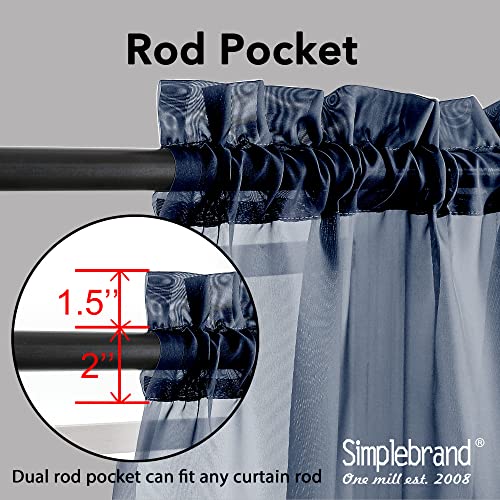 Image of Simplebrand Blue Sheer Curtains 96 Inches Long, Light Filtering Rod Pocket Solid Color Window Sheer Curtain Panels, Elegant Curtains & Drapes for Bedroom 2 Panels (Navy Blue, 42 inch W x 96 inch L)