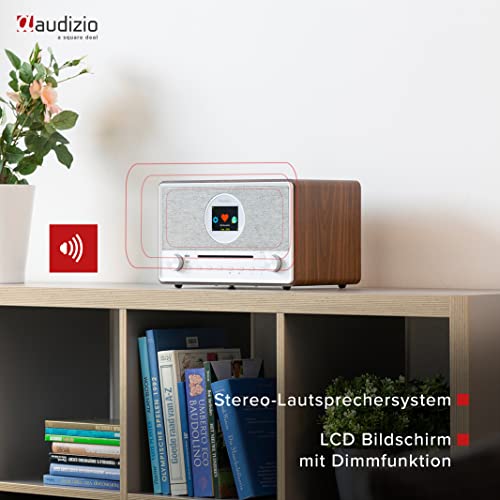 Audizio Lucca Stereo Dab Radio mit CD-Player, Internetradio WLAN, Bluetooth & Mp3-Player, Fernbedienung, kristallklarer Sound, stilvolles Retro Design im Holzgehäuse, Klares Display - Beige – Bild 3