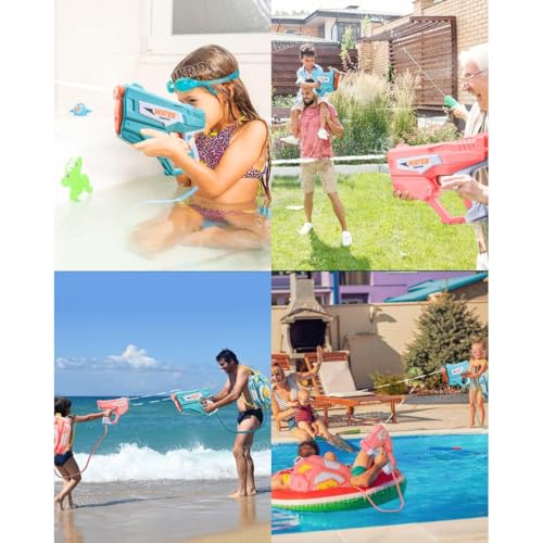Image of VikriDA Bagpack Electric Water Gun with Free Extra Rechargeable Battteries Powerful Water Guns Up to 40 FT Long Range, 1350CC Capacity Super Water Blaster Summer Toys for Pool - Pink